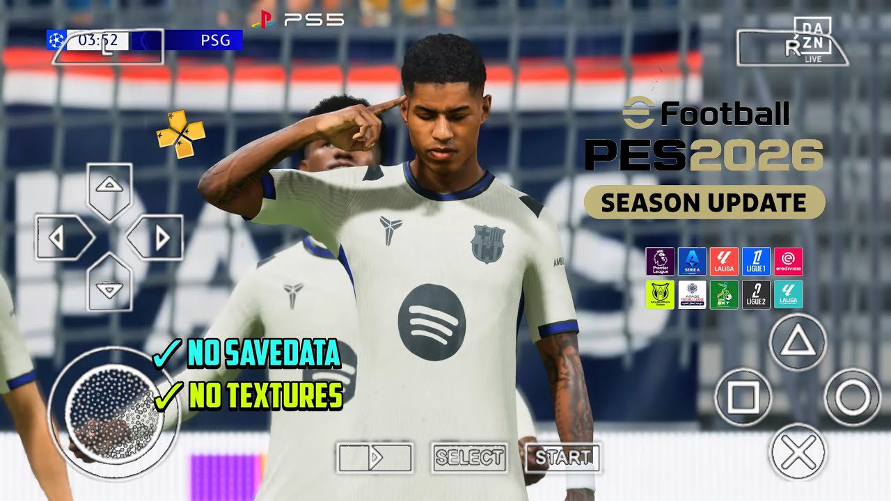 eFootball PES 2026 PPSSPP ISO NO TEXTURES & NO SAVEDATA NEW 2026 KITS